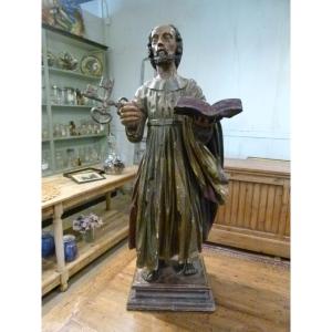 Statue Of Saint Peter In Polychrome Wood 18th Century