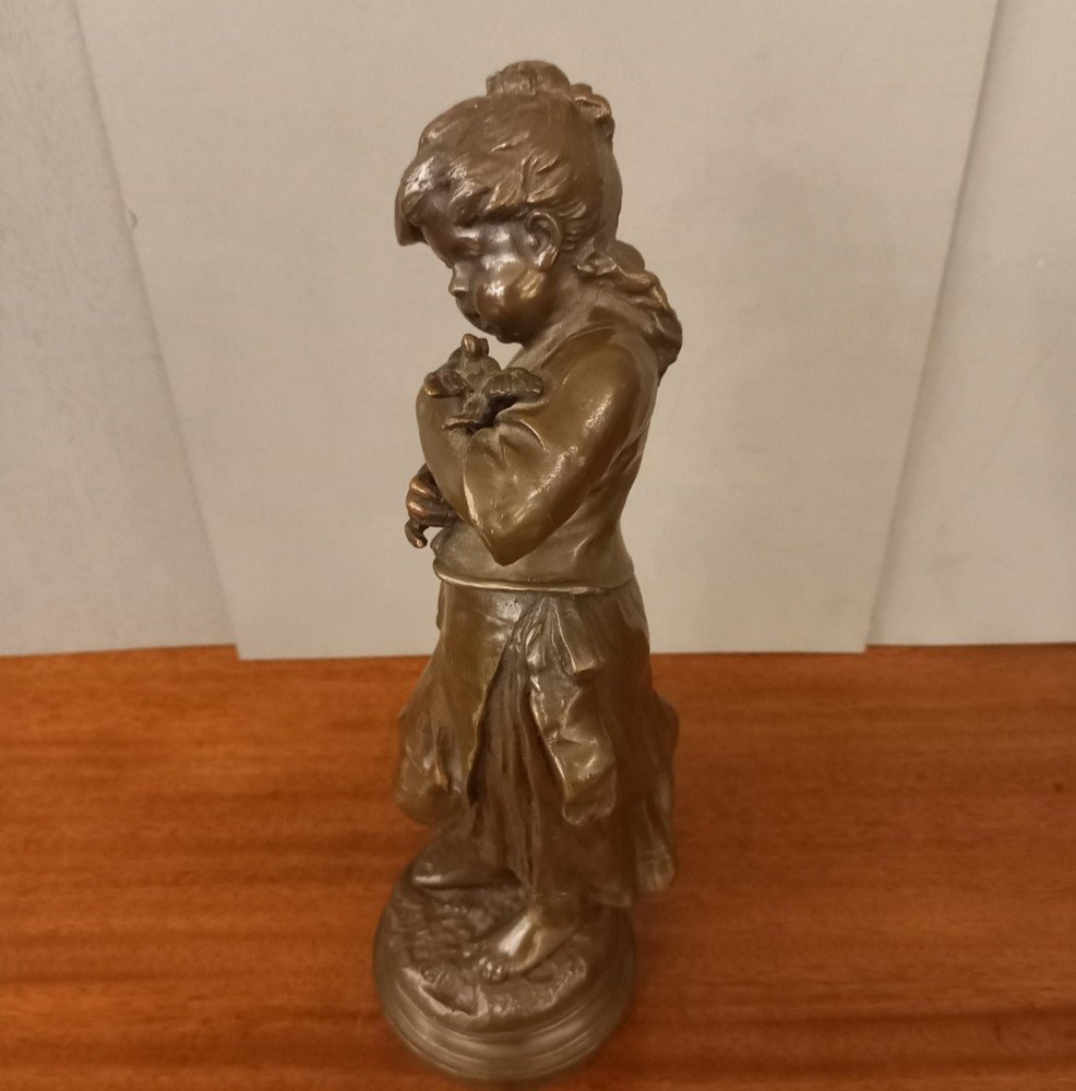 Little Girl In Bronze Signed A. Moreau-photo-4