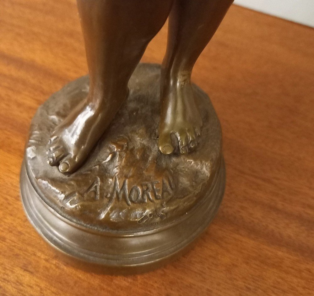 Little Girl In Bronze Signed A. Moreau-photo-3