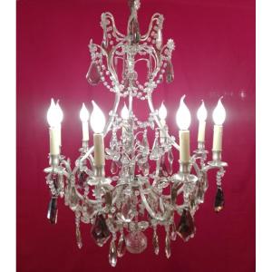 Large Napoleon III Chandelier With Tassels And Silver Bronze