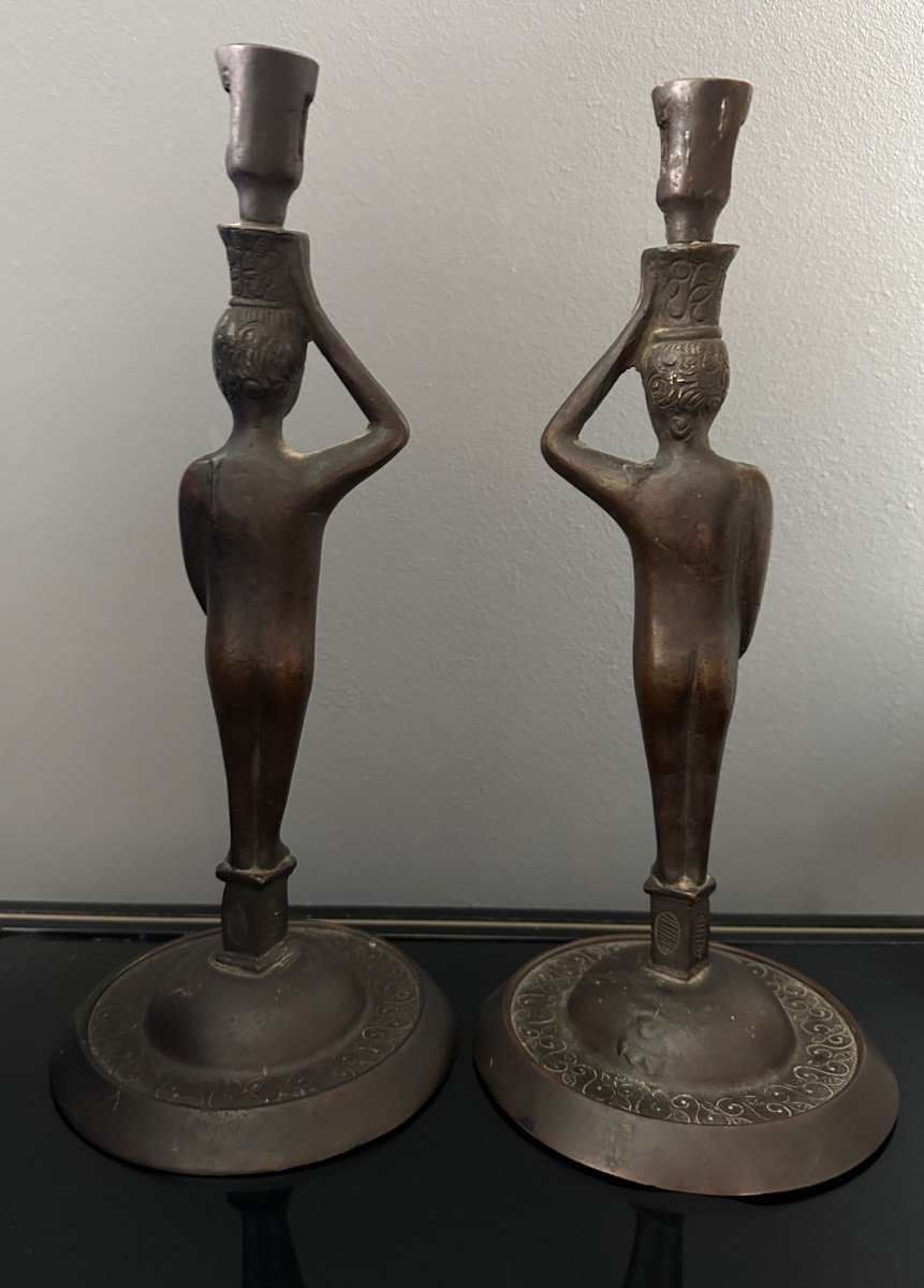 Paire De Bougeoirs En Bronze Antique XIXeme-photo-1