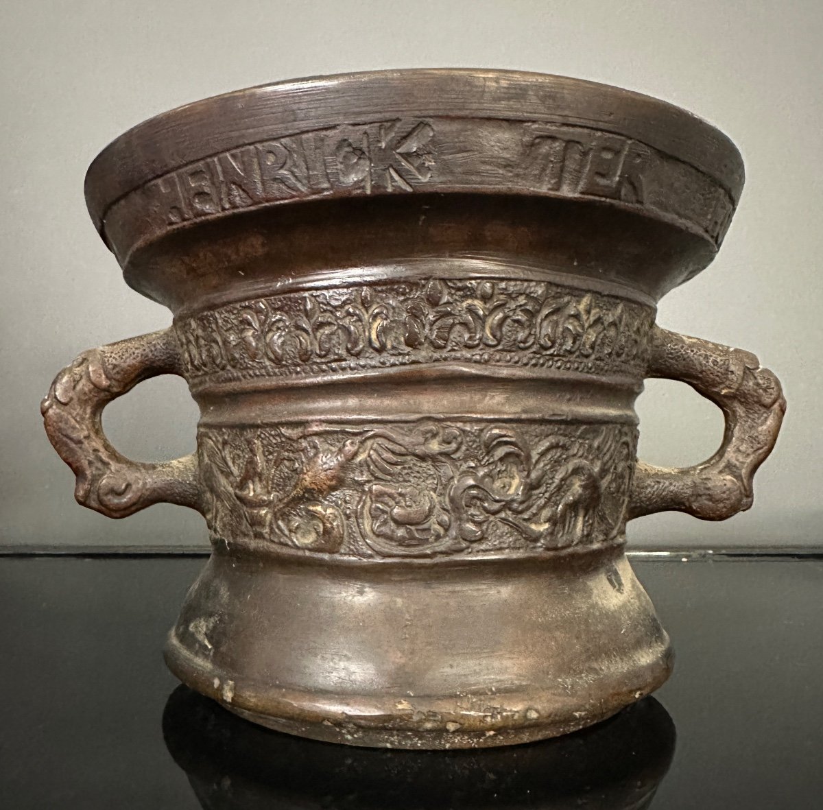 Antique Renaissance Bronze Mortar Heinrick Ter Horst Me Fecit, 1607-photo-3