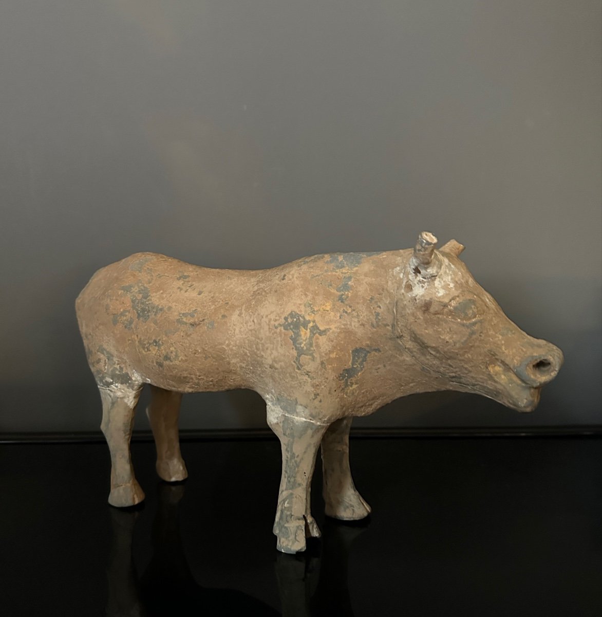 China - Han Period - Terracotta Buffalo Statuette (206 Bc - 220 Ad)