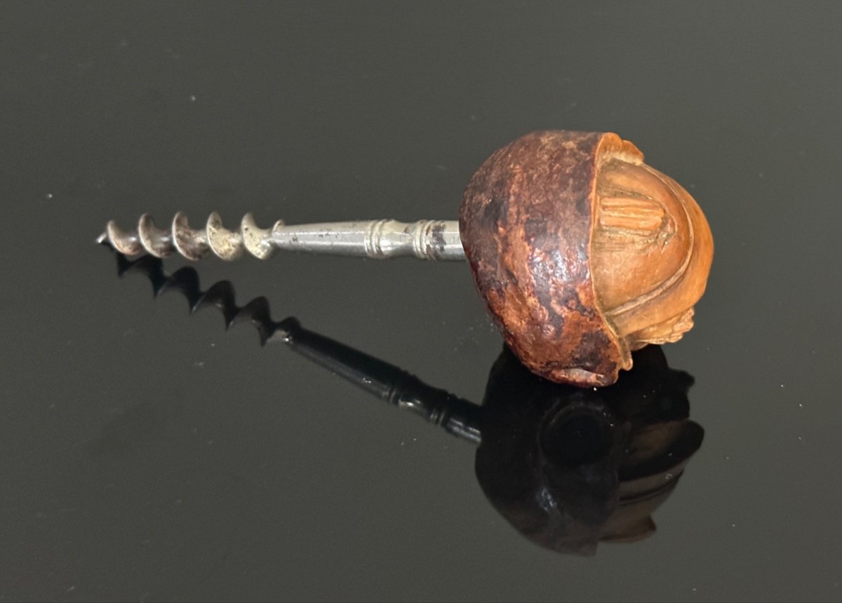 Curious Carved Corozo Nut Corkscrew Nineteenth Time-photo-2