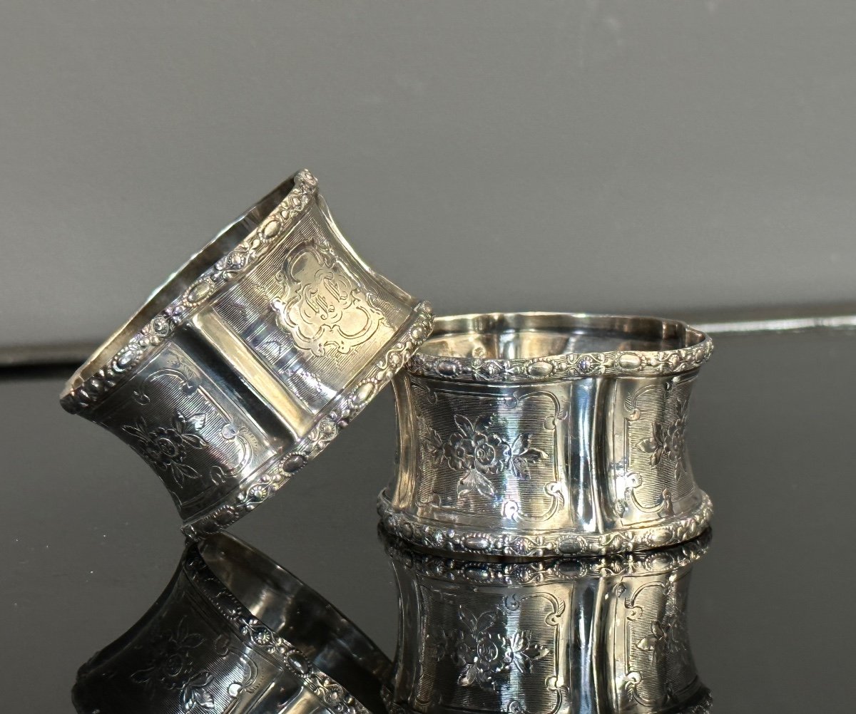 Lanos, Pair Of Napkin Rings Sterling Silver Minerva Epoque XIX