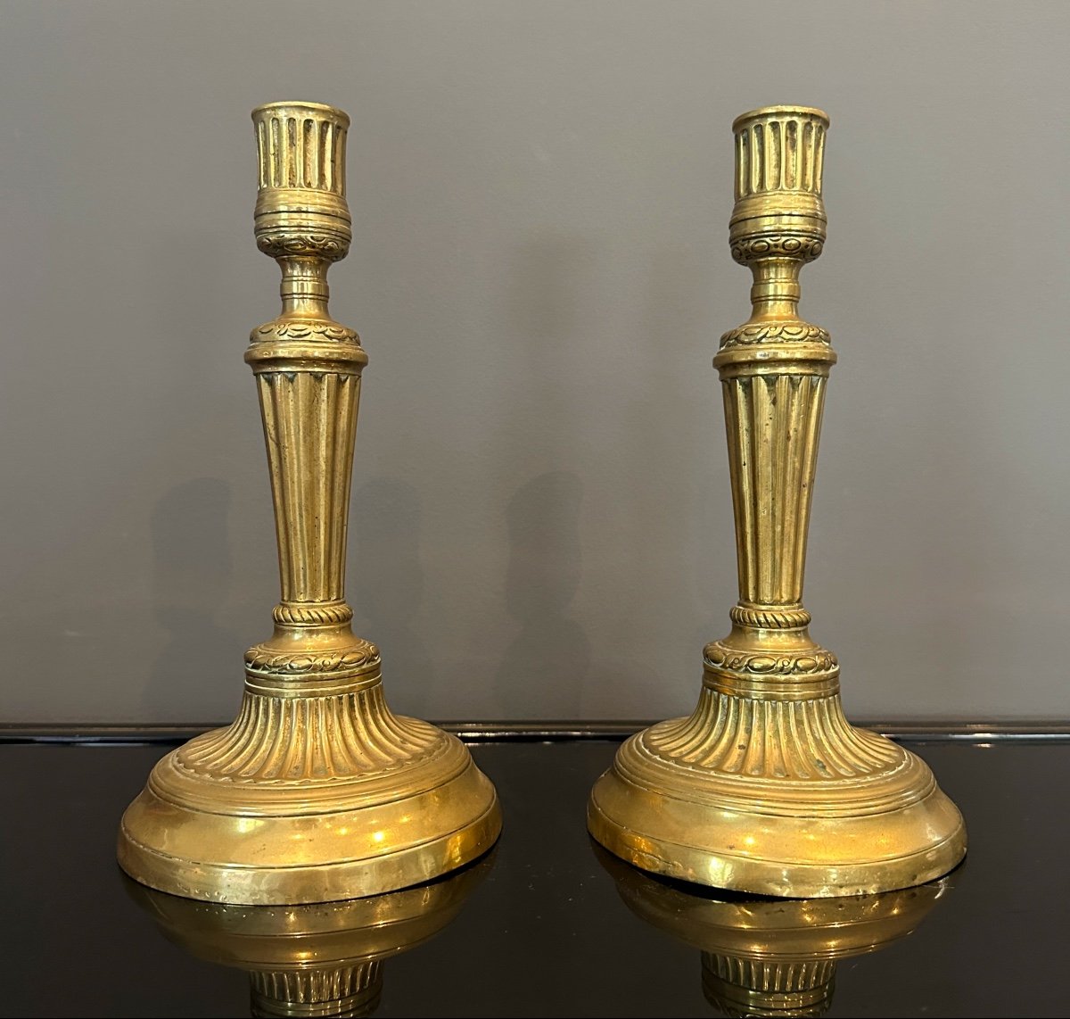 Pair Of Candlesticks In Bronze Louis XVI XVIIIth-photo-2