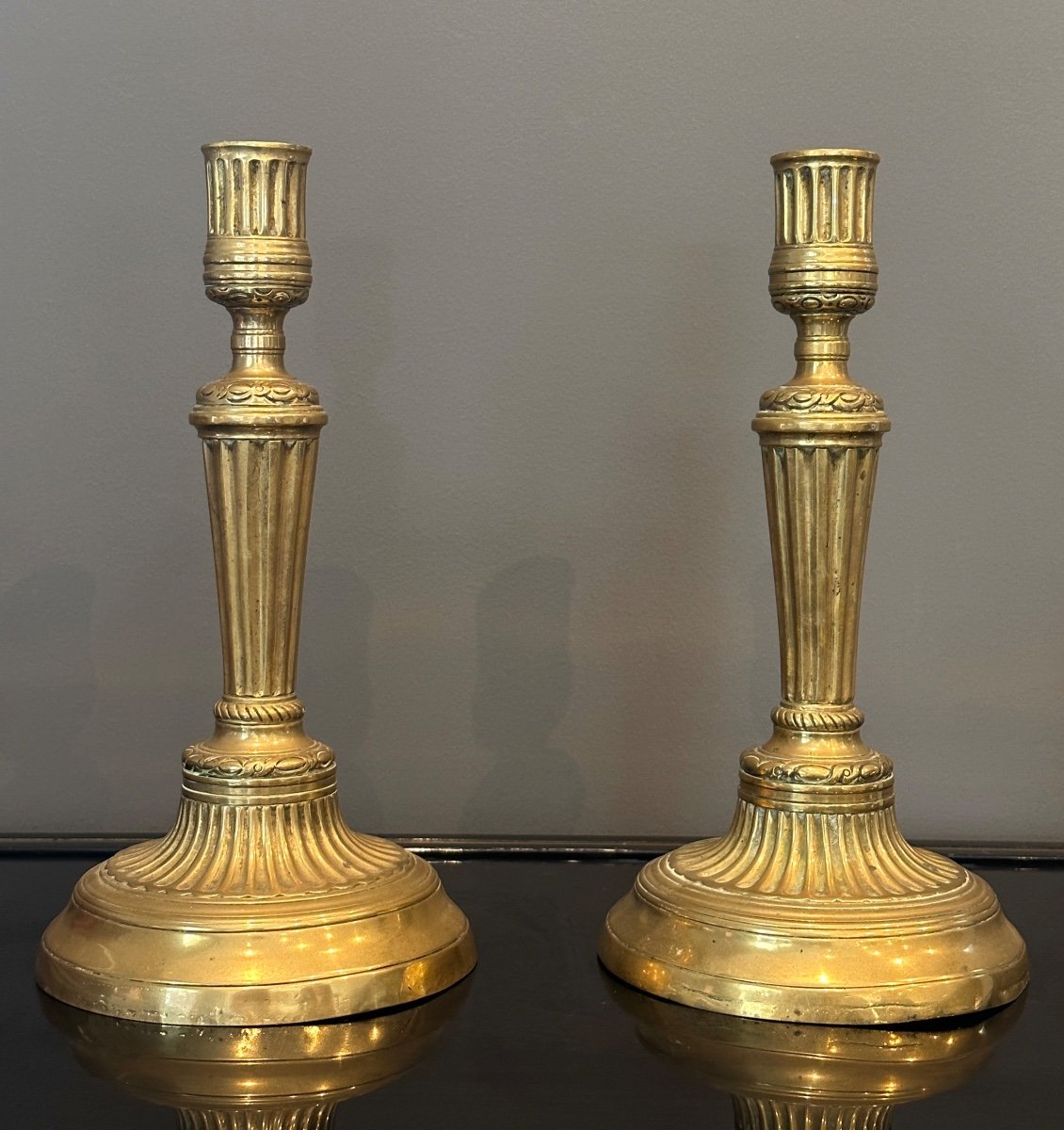 Pair Of Candlesticks In Bronze Louis XVI XVIIIth