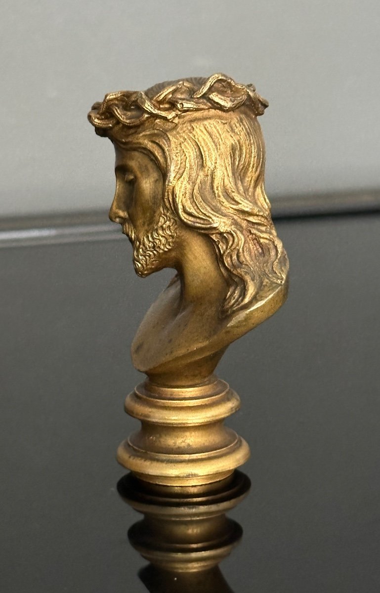 L. Madrassi, Seal Stamp Bust In Gilt Bronze Christ 19th Century-photo-3