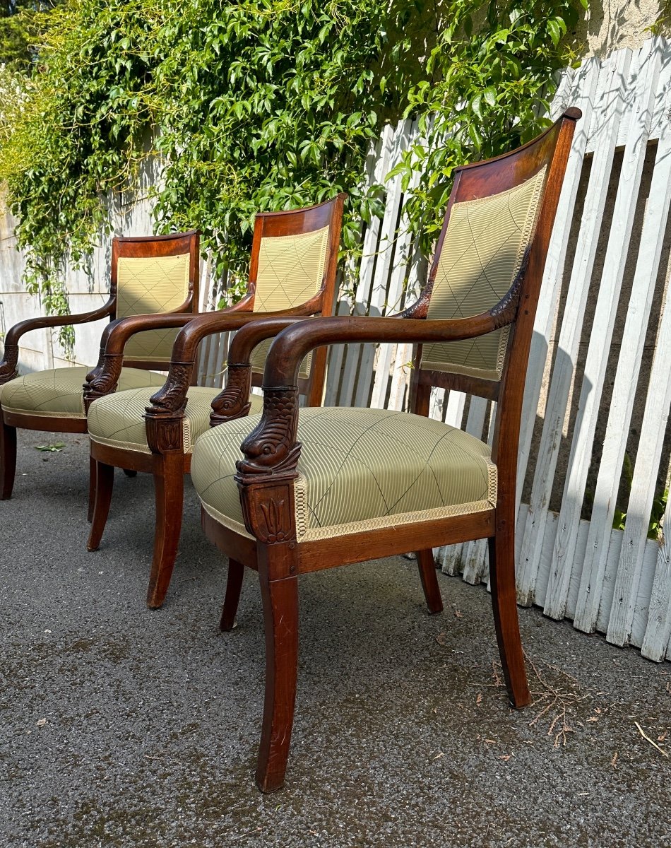 Suite De Trois Fauteuils en Acajou d'Epoque Empire XIXème-photo-4