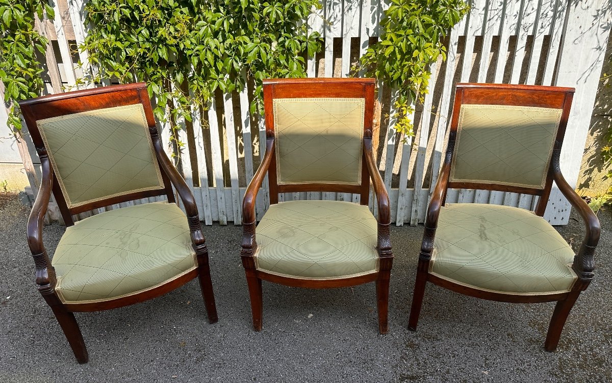 Suite De Trois Fauteuils en Acajou d'Epoque Empire XIXème-photo-1