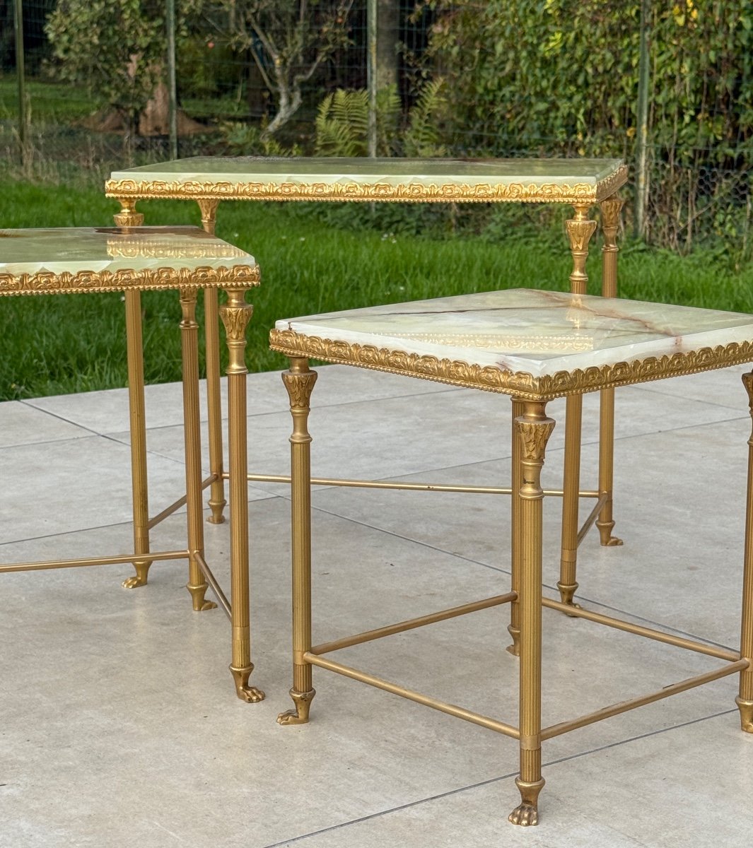 Suite De Trois Tables Gigognes Onyx Circa 1960-photo-2