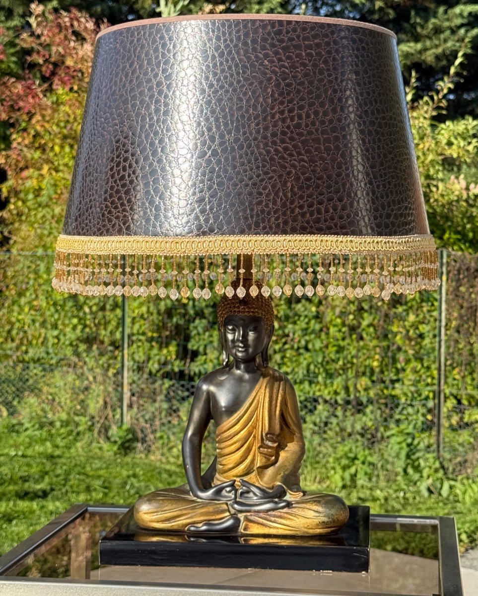 Paire De Lampes Bouddha Polychrome Circa 1970-photo-3