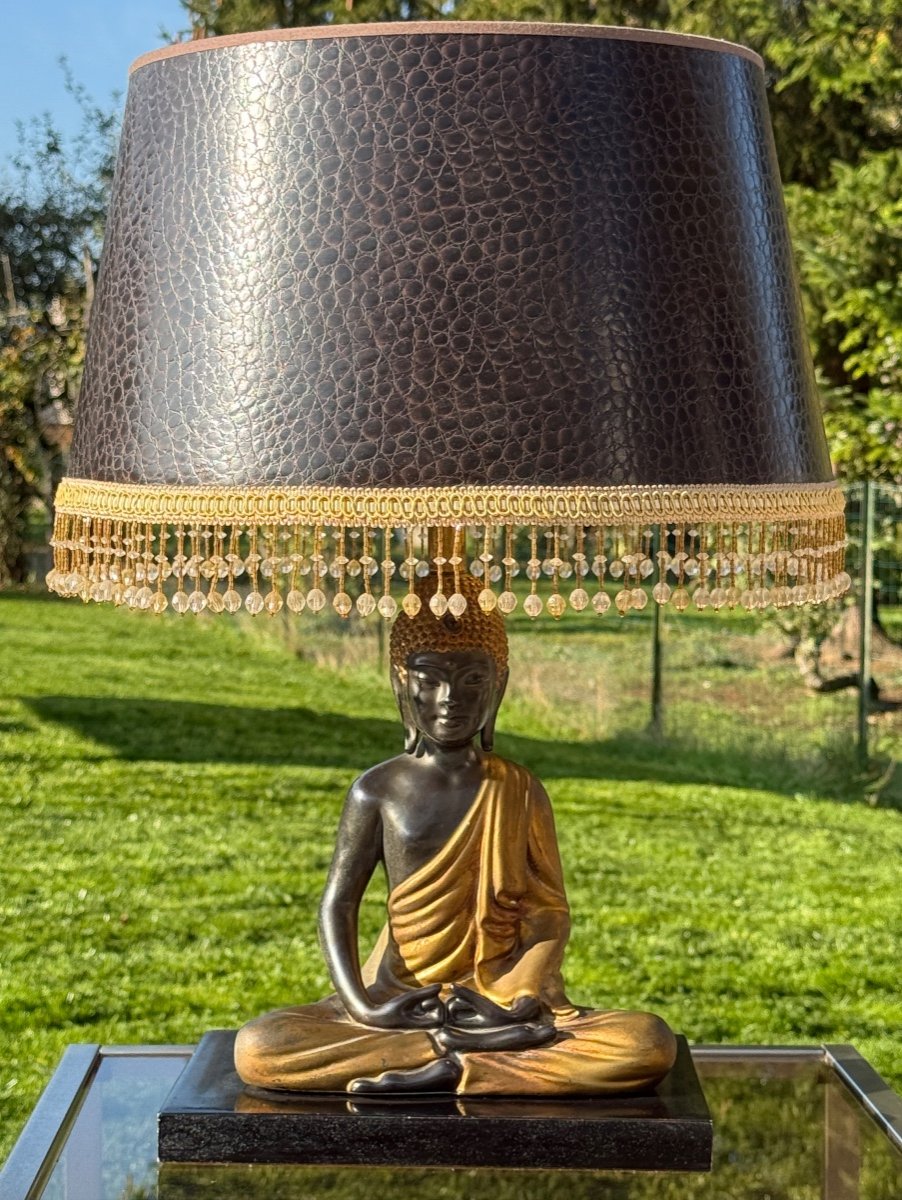 Paire De Lampes Bouddha Polychrome Circa 1970-photo-4