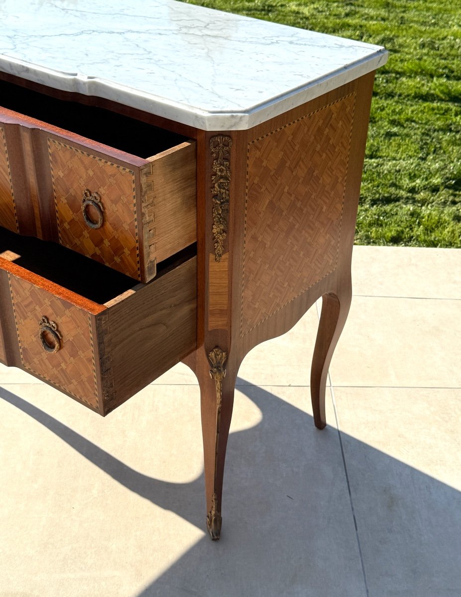 Francois Daide, Transition Style Marquetry Chest Of Drawers Stamped Circa 1920-photo-1