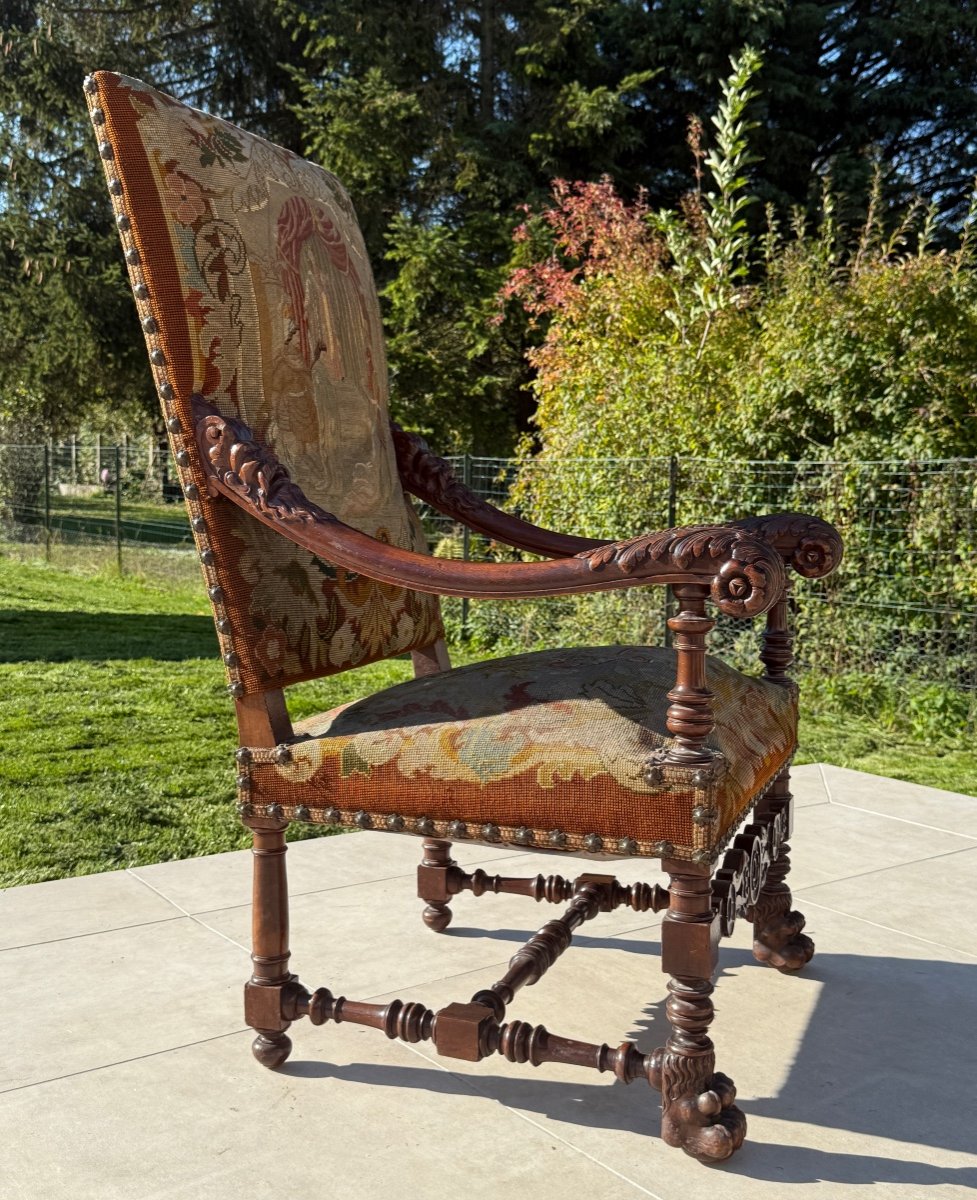 Fauteuil De Style Louis XIV En Noyer XIXème-photo-2