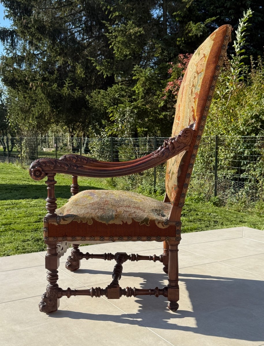 Fauteuil De Style Louis XIV En Noyer XIXème-photo-4