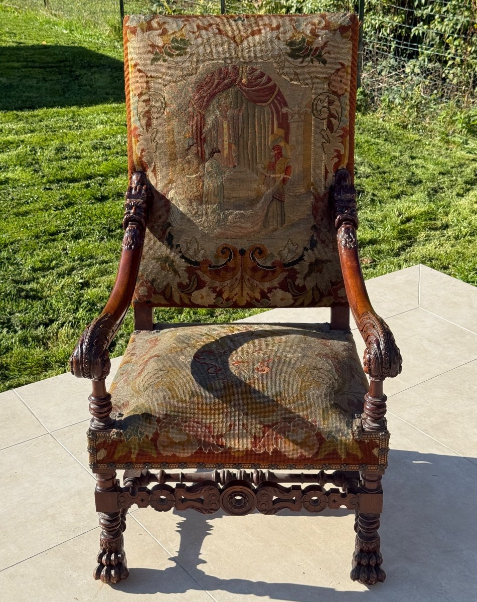 Fauteuil De Style Louis XIV En Noyer XIXème-photo-1