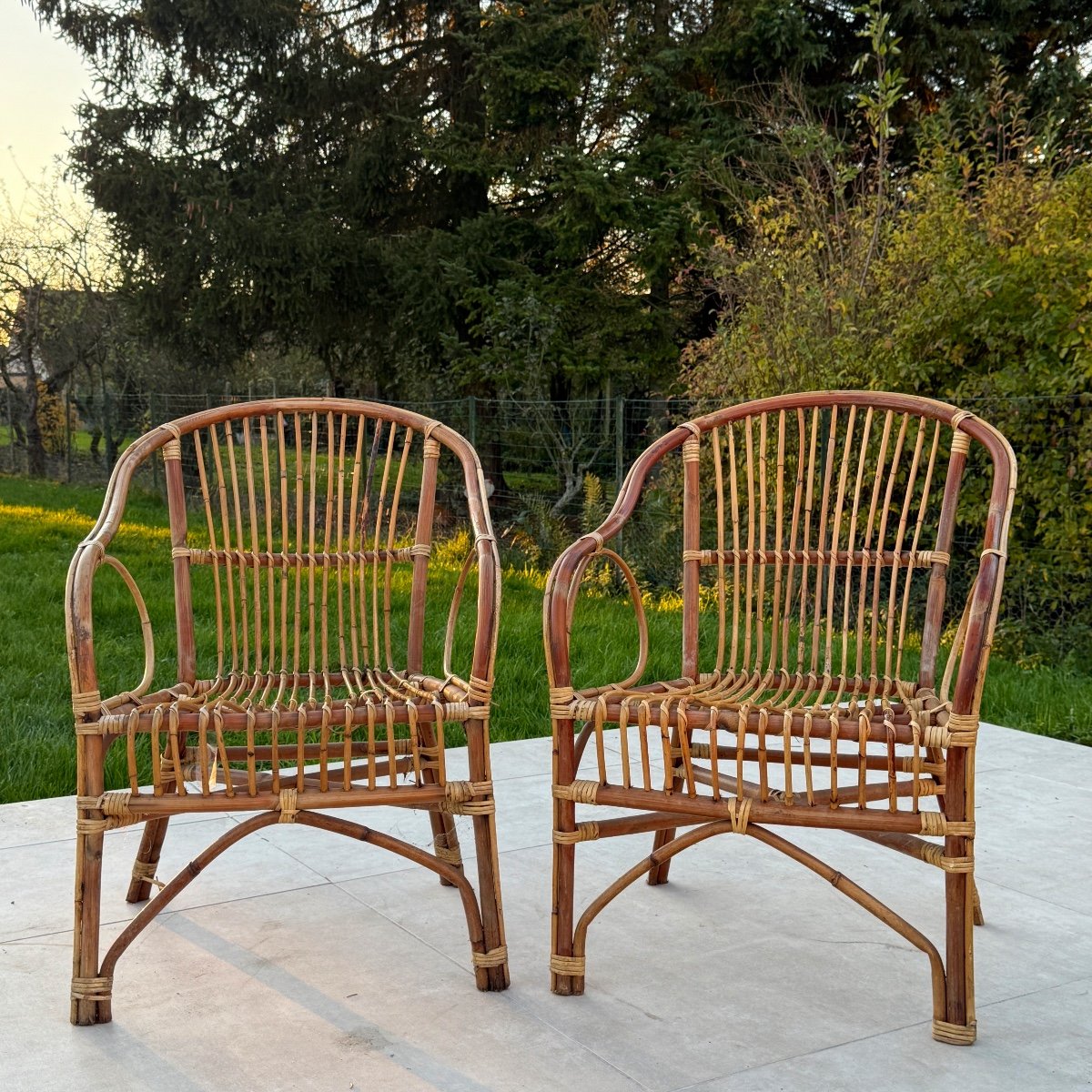 Paire De Fauteuils En Rotin Et Bambou Circa 1960-photo-3