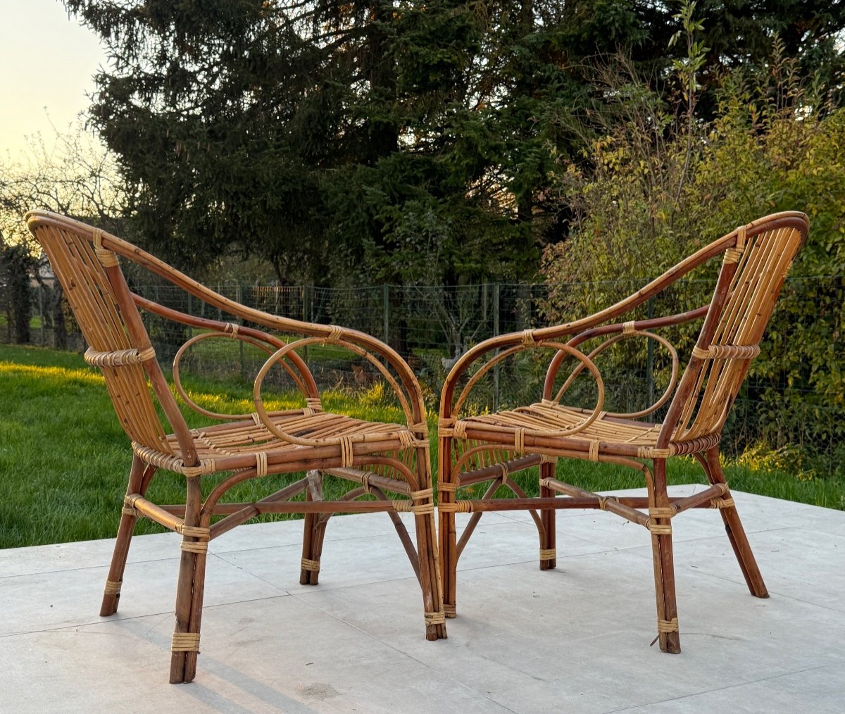 Paire De Fauteuils En Rotin Et Bambou Circa 1960-photo-4