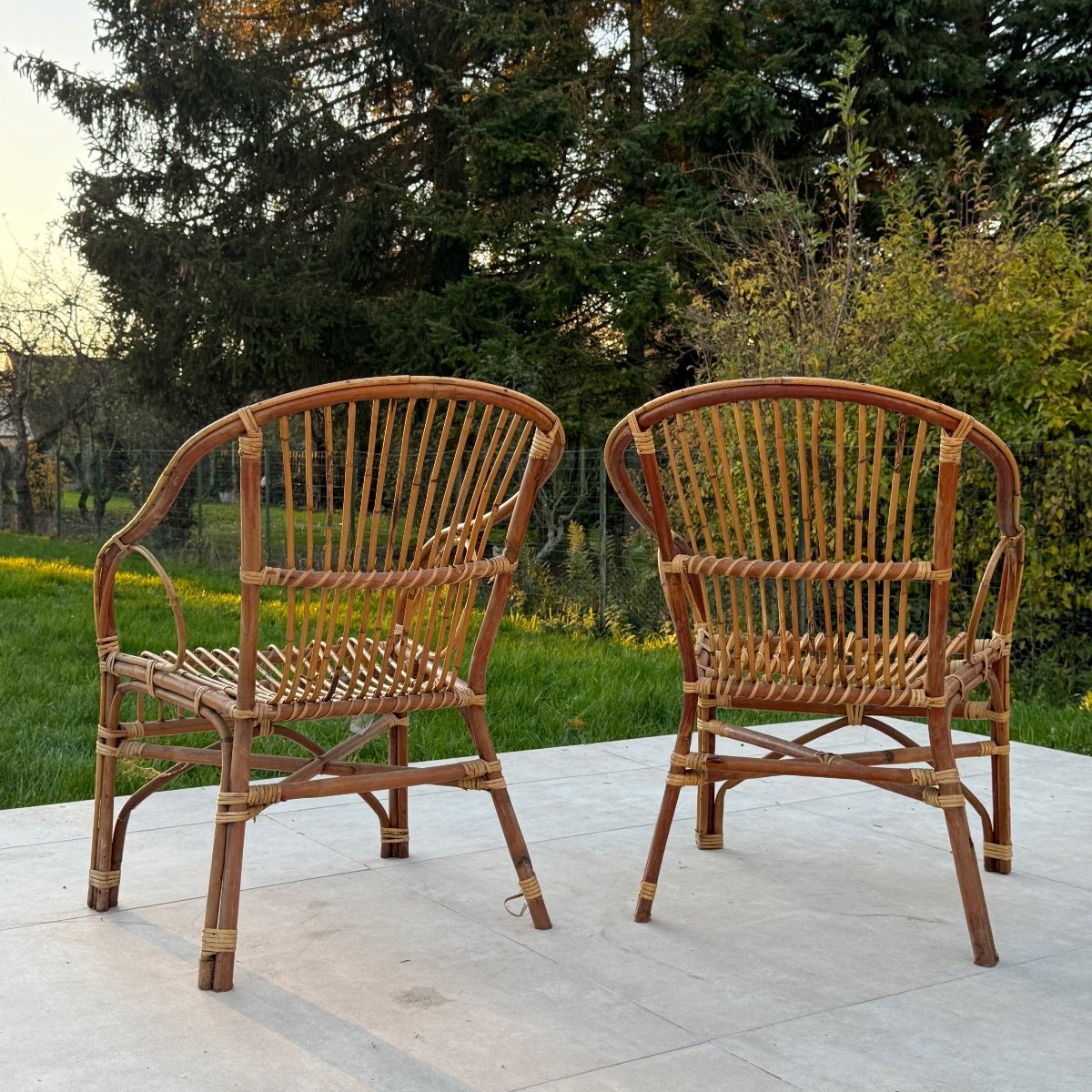 Paire De Fauteuils En Rotin Et Bambou Circa 1960-photo-1