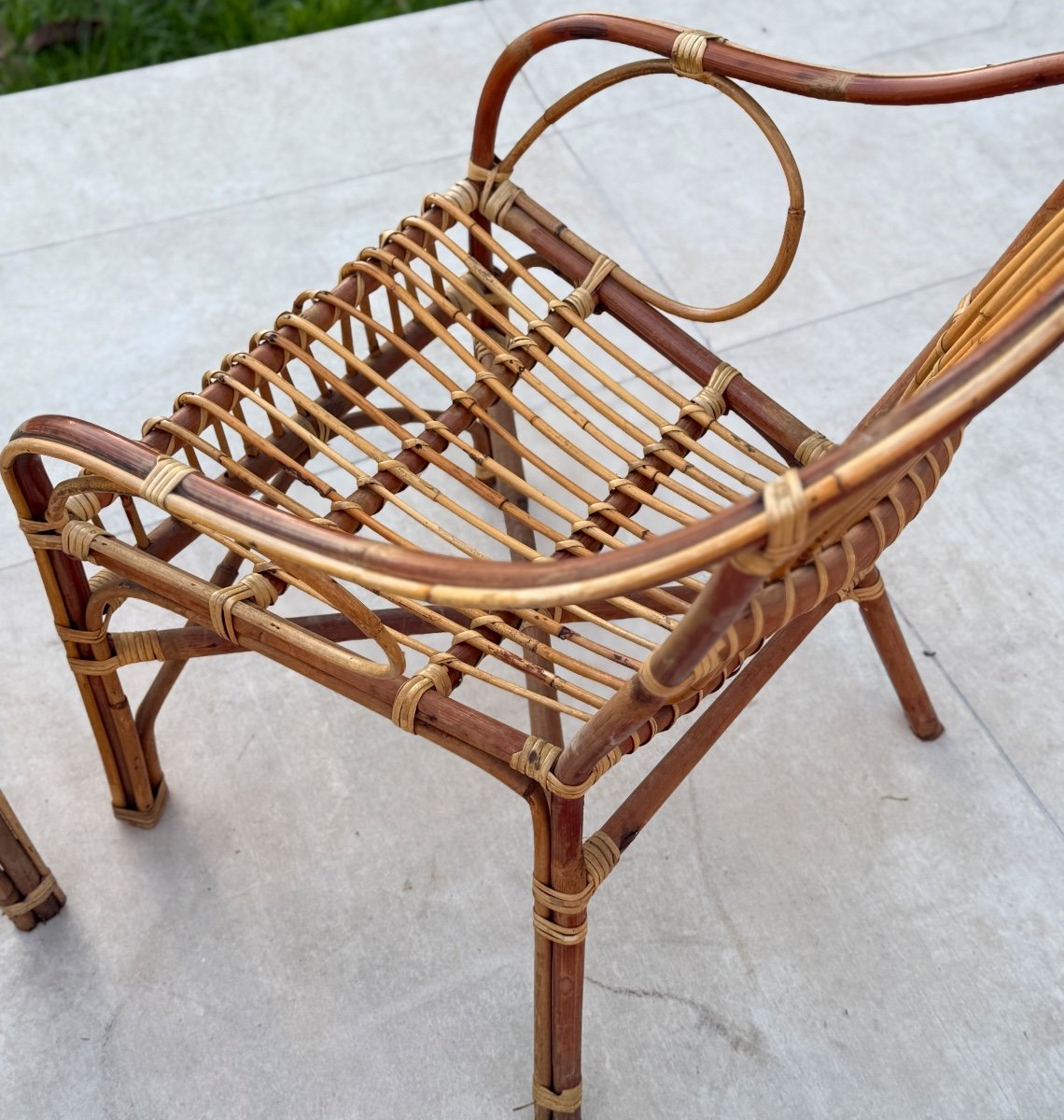 Paire De Fauteuils En Rotin Et Bambou Circa 1960-photo-4