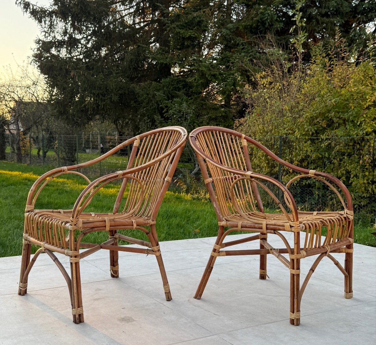 Paire De Fauteuils En Rotin Et Bambou Circa 1960