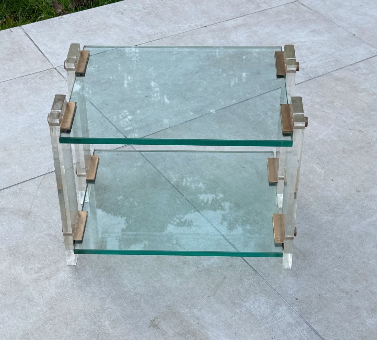 Glass And Plexi Side Table Circa 1970-photo-2