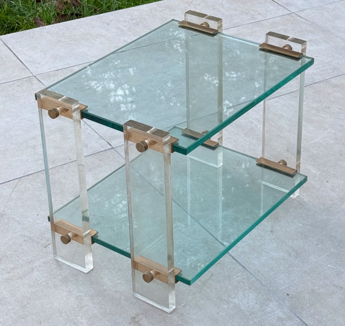 Glass And Plexi Side Table Circa 1970-photo-4