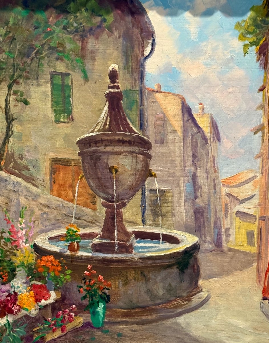 Pierre Forest, Oil On Canvas Fountain Saint Paul De Vence (1881 - 1971)-photo-2