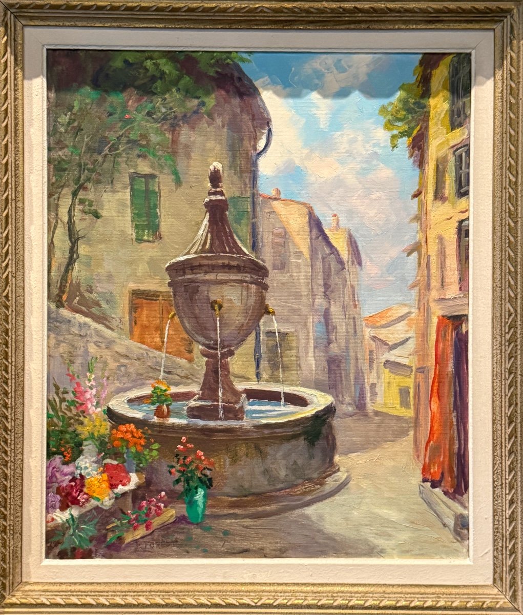 Pierre Forest, Oil On Canvas Fountain Saint Paul De Vence (1881 - 1971)-photo-3