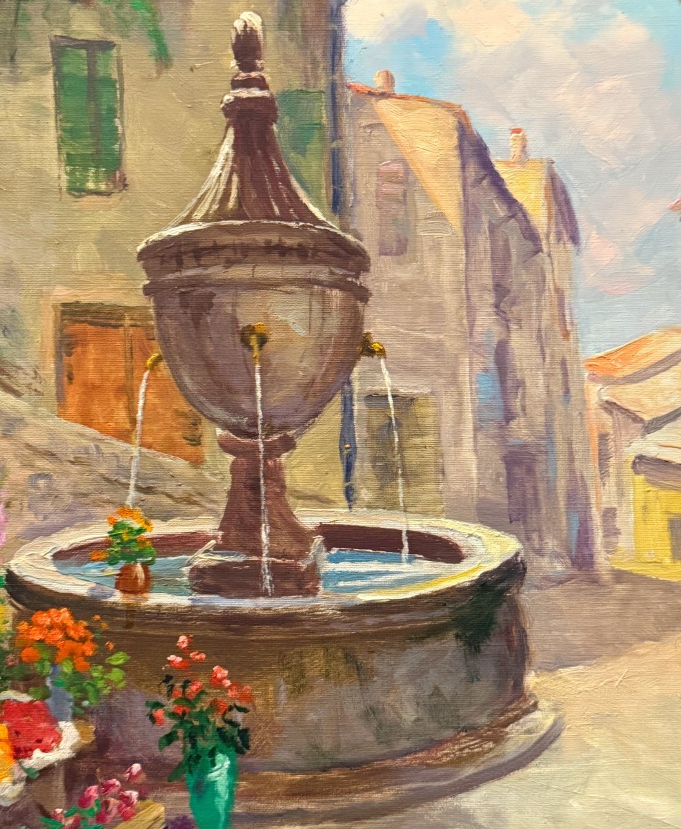 Pierre Forest, Oil On Canvas Fountain Saint Paul De Vence (1881 - 1971)-photo-2