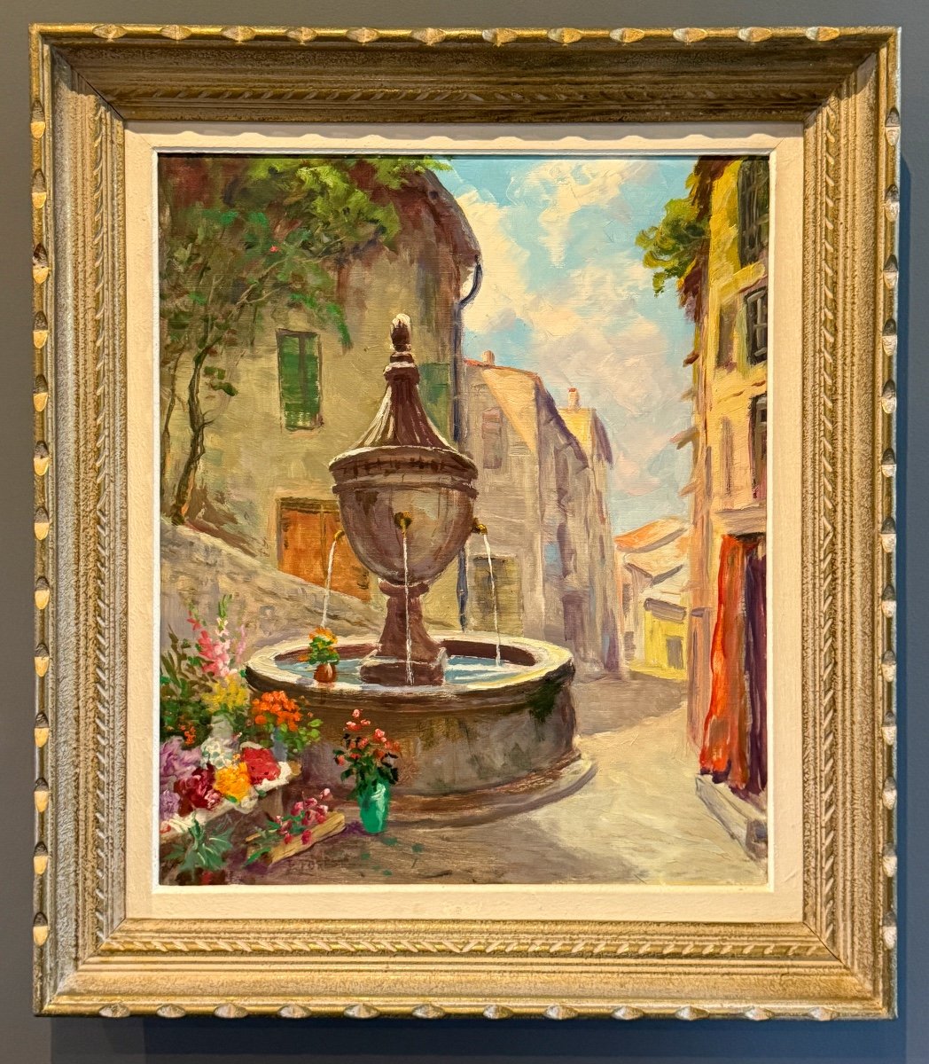 Pierre Forest, Oil On Canvas Fountain Saint Paul De Vence (1881 - 1971)