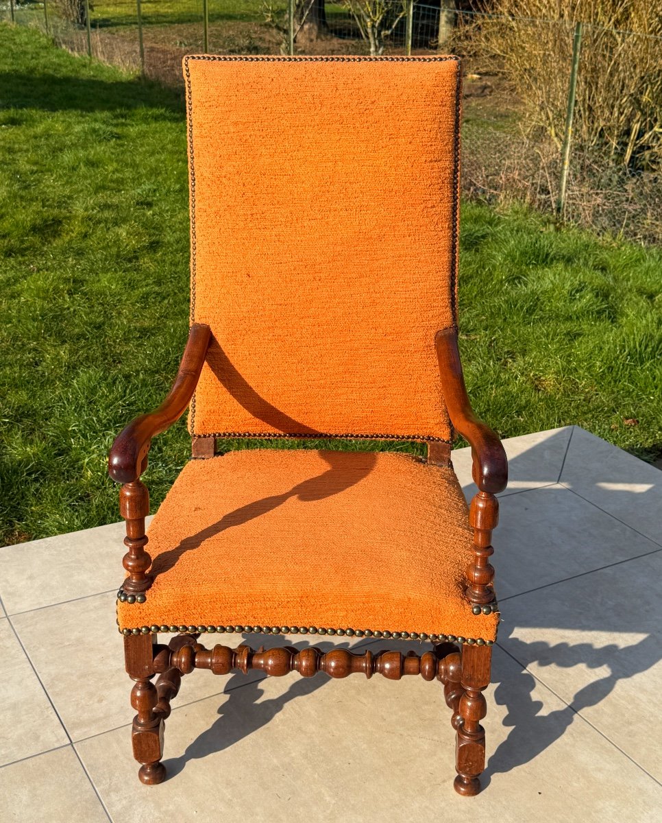 Fauteuil En Noyer d'Epoque Louis XIV-photo-2