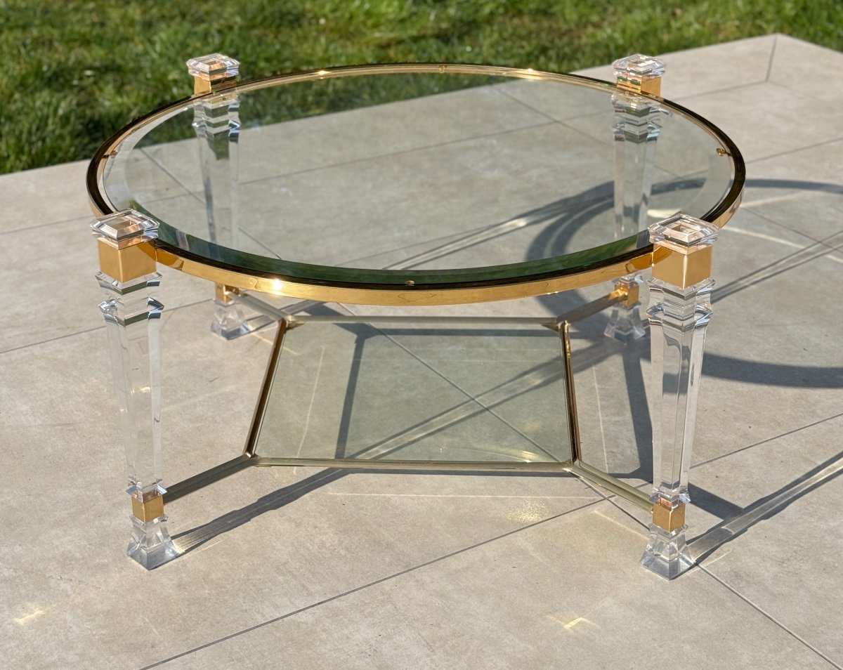 Table Basse Verre Et Plexiglas Designer Circa 1970-photo-2