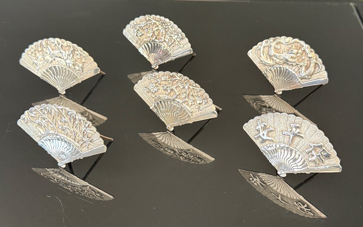 Wang Hing, Set Of Six 19th Century Silver Table Name Holders-photo-2