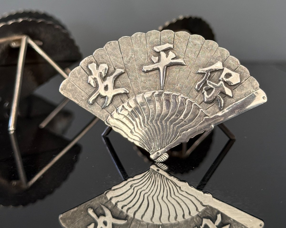 Wang Hing, Set Of Six 19th Century Silver Table Name Holders-photo-3