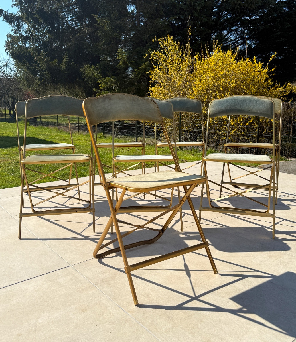 Set Of 8 Folding Theater Chairs Circa 1970