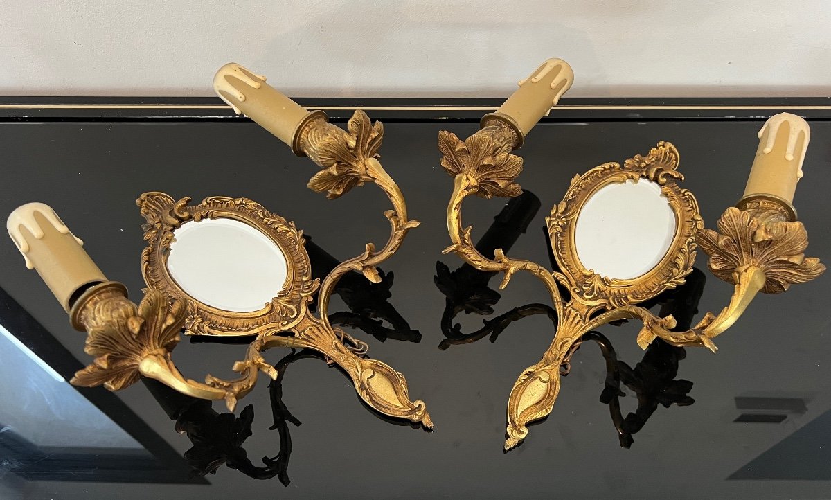 Pair Of Gilt Bronze Sconces Louis XV Style Period 20th