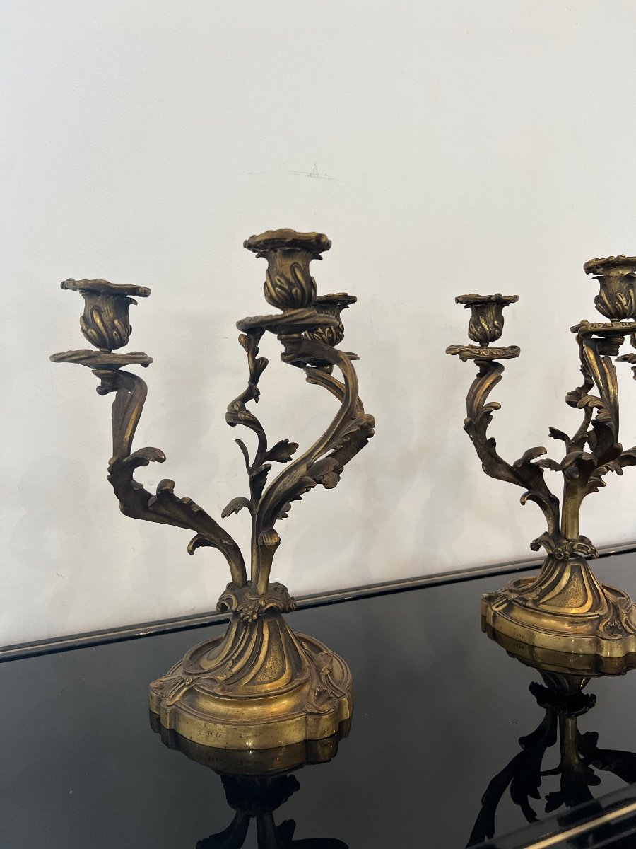 Pair Of Candelabras In Dore Bronze Louis XV Style 19th-photo-2