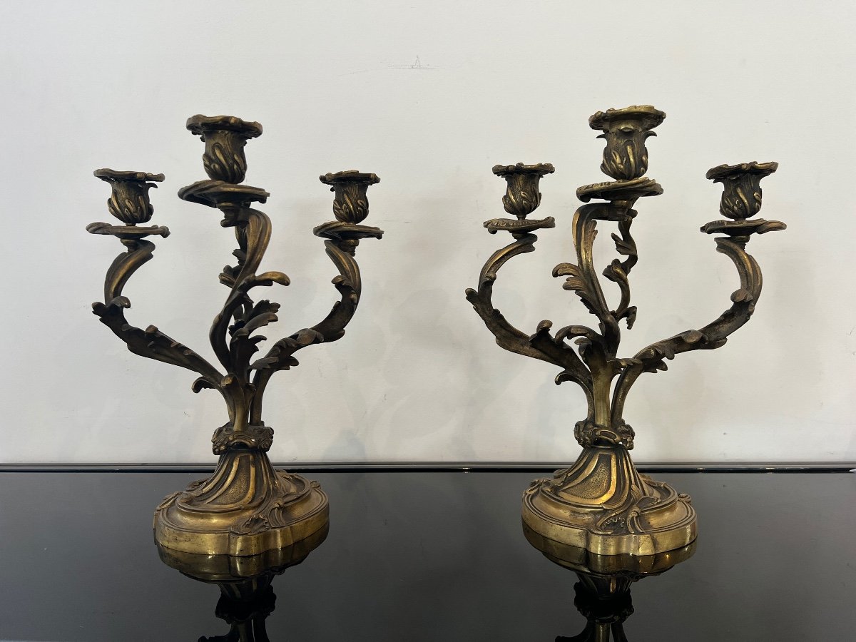 Pair Of Candelabras In Dore Bronze Louis XV Style 19th-photo-1