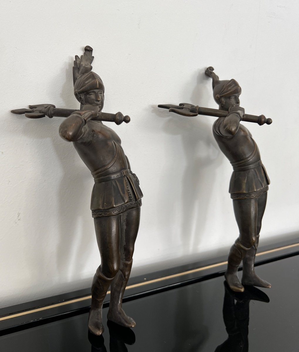 Pair Of Warriors Bronze Subjects 19th Time-photo-2