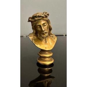 L. Madrassi, Seal Stamp Bust In Gilt Bronze Christ 19th Century