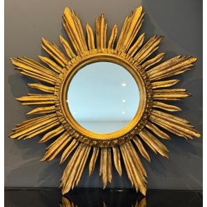 Miroir Soleil En Bois Dore Circa 1960