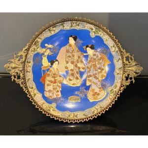 Plat En Faience Bronze Emaux Japon Epoque XIXeme