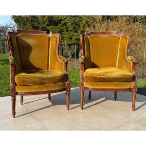 Pair Of 19th Century Walnut Wingback Chairs