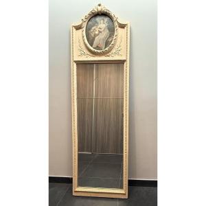 Louis XVI Style Lacquered Wood Trumeau Mirror Circa 1900