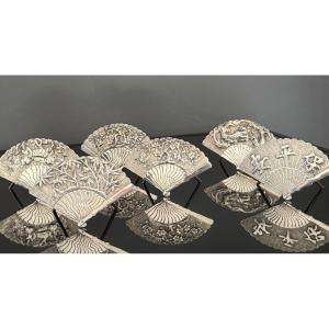 Wang Hing, Set Of Six 19th Century Silver Table Name Holders