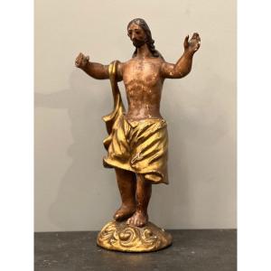 Christ En Bois Sculpte Polychrome Fin XVIIIeme