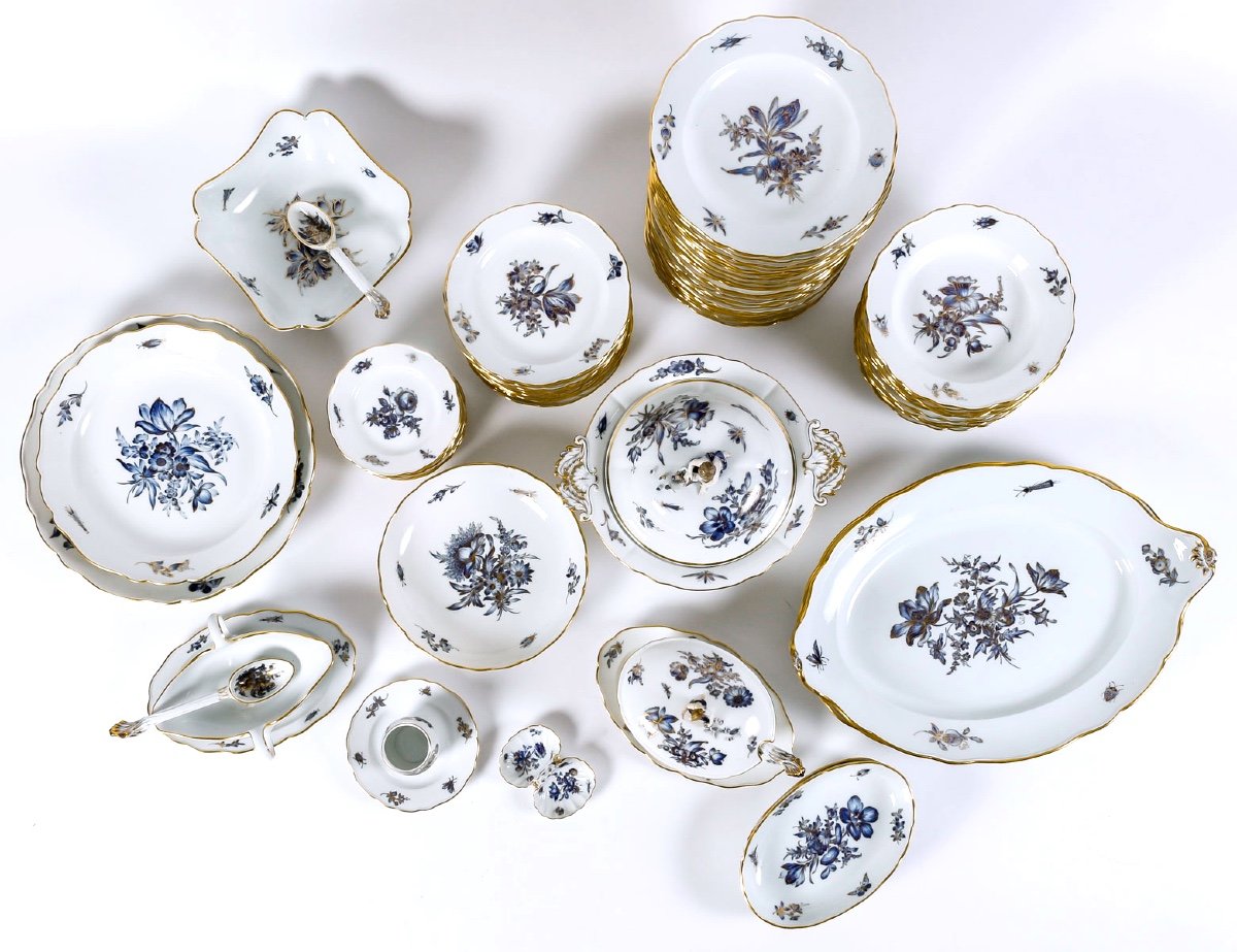 Rare Service de Table en Porcelaine Meissen - 75 Pièces - 1880 - Pièce de Collection Antique-photo-2