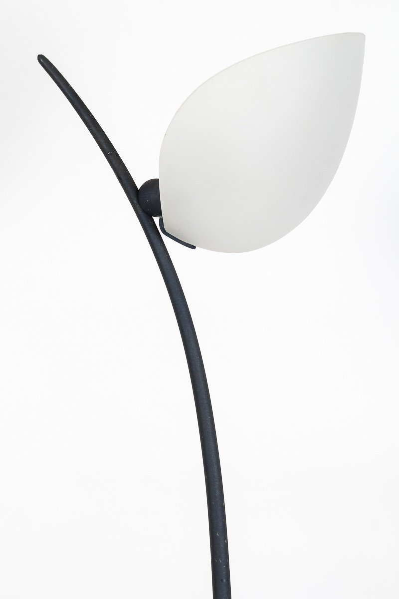 Rare Lampadaire Vintage en Fer Forgé et Opaline, Design Sculptural Italien des Années 1960 -photo-4